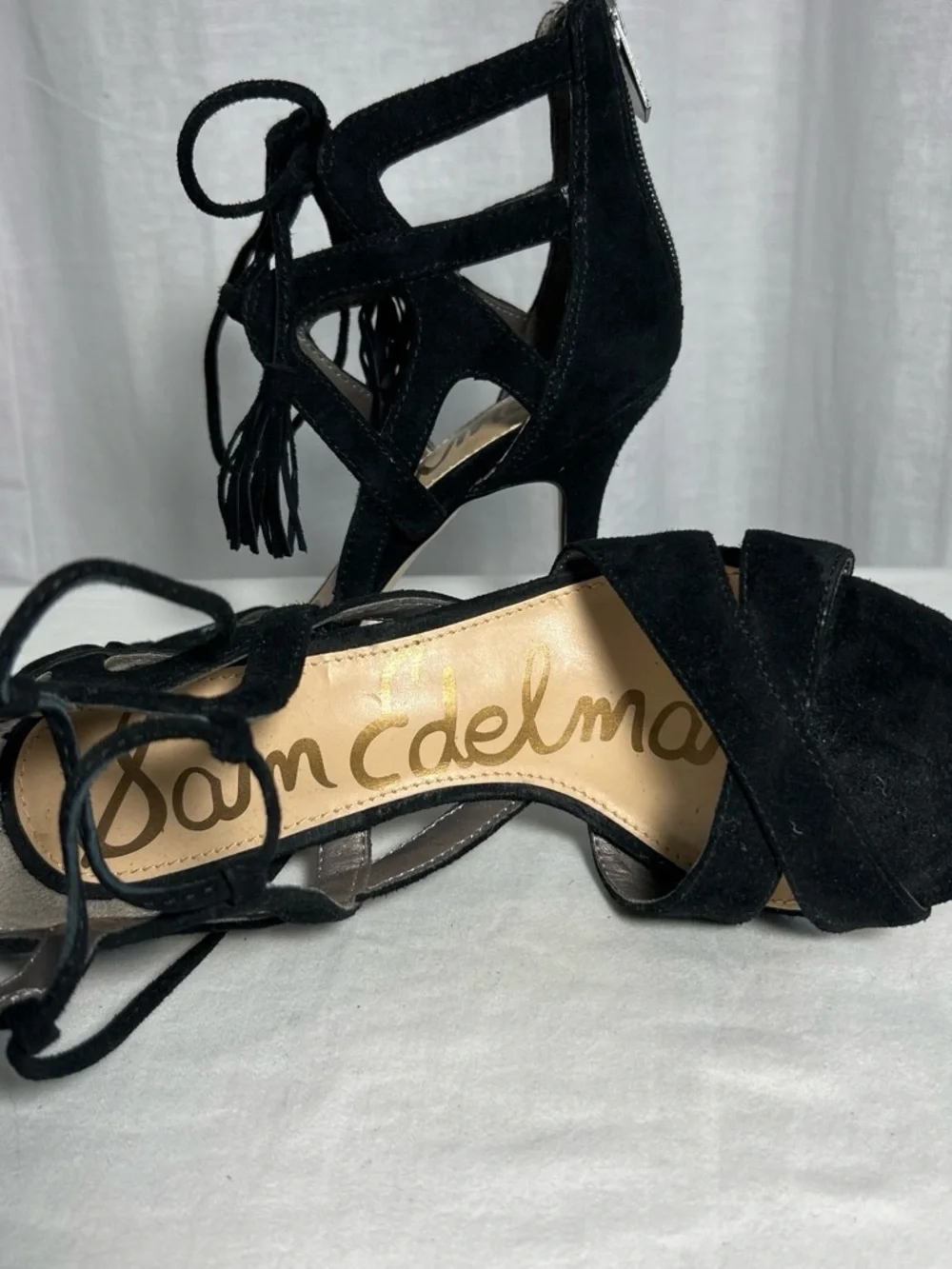 Sam Edelman | Black Suede Lace-Up | High Heel Sandals | Tassel | Size 8
